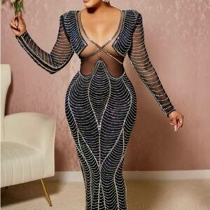 Black and Silver BLING Cut out Dress